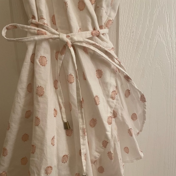 LOVERS + FRIENDS Gigi Polka Dot Print Flounce Wrap Dress in White and Pink - Picture 12 of 13
